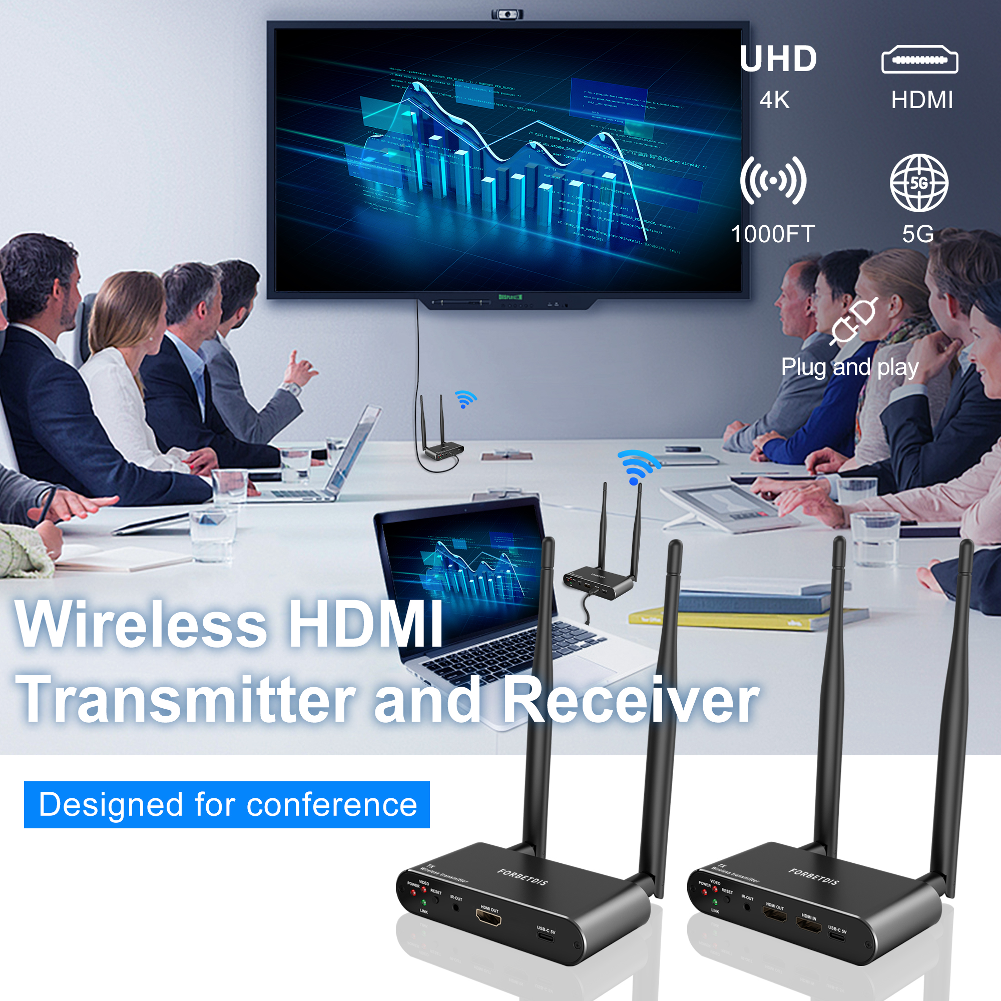 JM200PRO 4K HDMI Wireless Video Transmitter and Receiver Kit, 1000'range